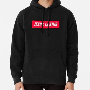 Jesus Is King Christian Red and White Text Design Cross Men Women Black Pullover Hoodie RB0309 product Offical Jesus is King Merch